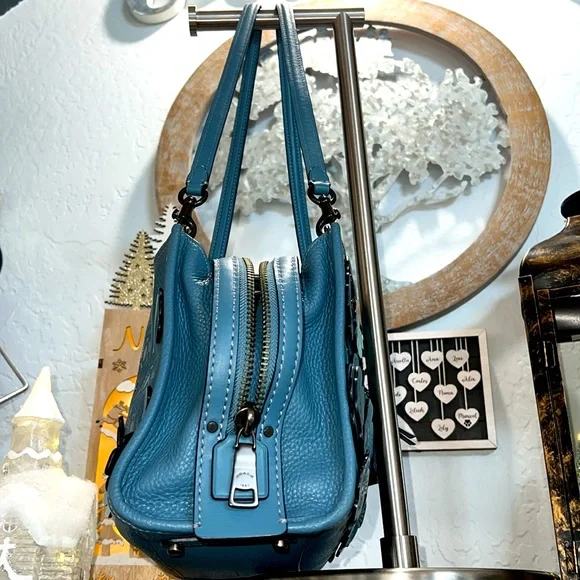 COACH#58840 BLUE TEA ROSE APPLIQUE ROGUE SATCHEL - Picture 11 of 17